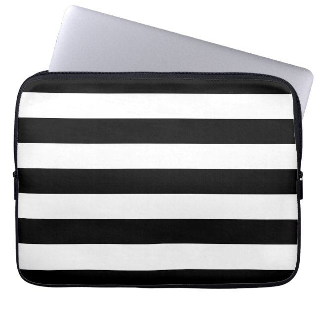 Horizontale zwarte en witte strepen laptop sleeve (Voorkant)