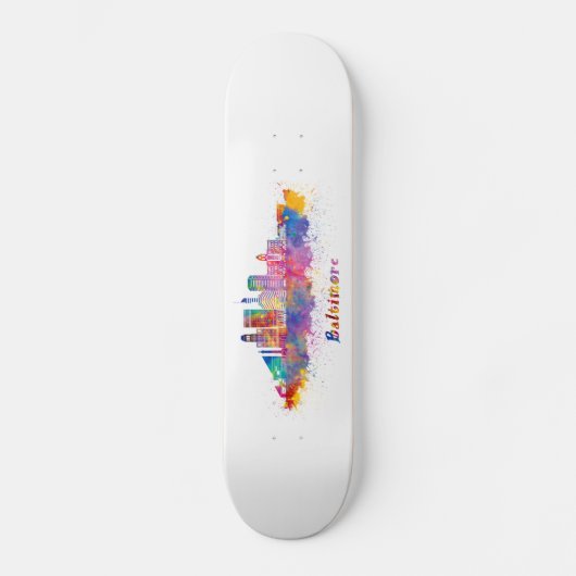 horizonte baltimore aquarel persoonlijk skateboard (Voorkant)
