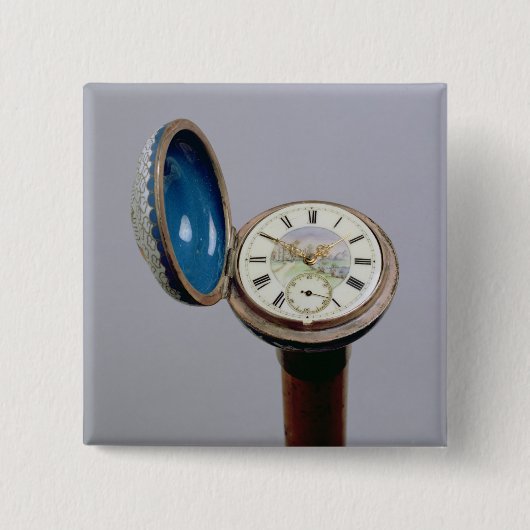 Horloge (cloisonne enamel) vierkante button 5,1 cm (Voorkant)