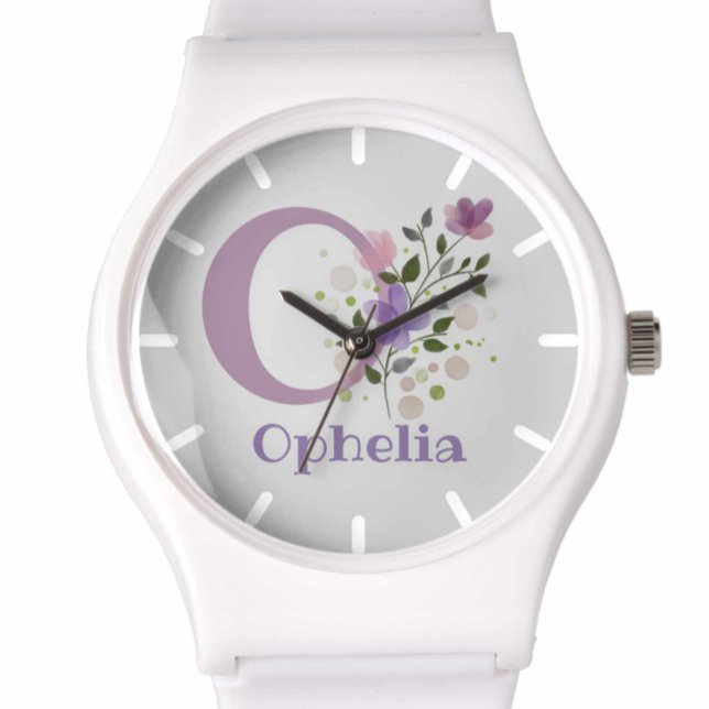 Horloge in een bloemontwerp met naam en initiaal (Creator heeft geüpload)