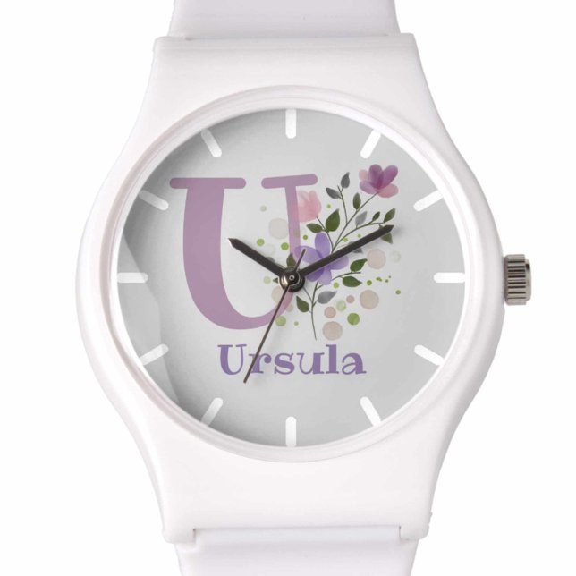 Horloge in een bloemontwerp met naam en initiaal (Creator heeft geüpload)