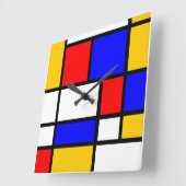 Horloge in Mondrian-stijl Vierkante Klok (Hoek)