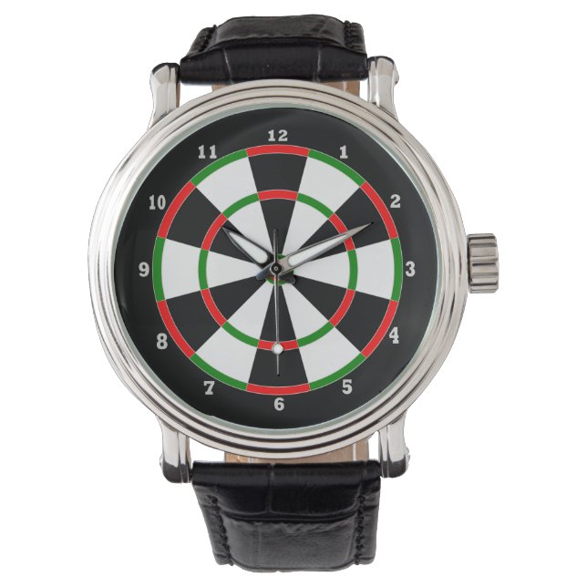 Horloge - Leren band - Dartboard Design (Voorkant)