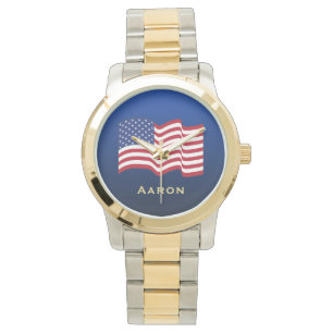 Horloge met Amerikaanse vlag voor mannen met perso