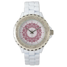 Horloge met Mandala ornament, kardinaal en roze