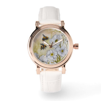 Horloge met originele aquarel Bij-kunst