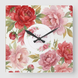 Horloge murale florale Petit mot doux   Vierkante Klok