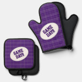 Horloge Paarse Pset Pattern Game Day Ovenwant & Pannenlap Set (Voorkant / Achterkant)