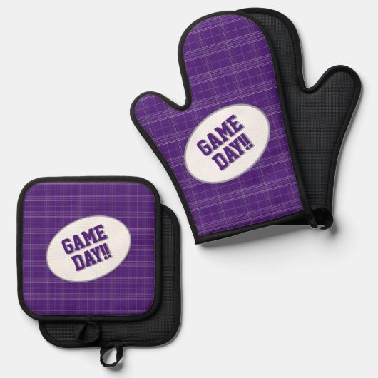 Horloge Paarse Pset Pattern Game Day Ovenwant & Pannenlap Set (Voorkant / Achterkant)