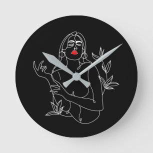 Horloge Ronde Line Art illustratie. Femme en noir Klok