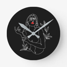 Horloge Ronde Line Art illustratie. Femme en noir