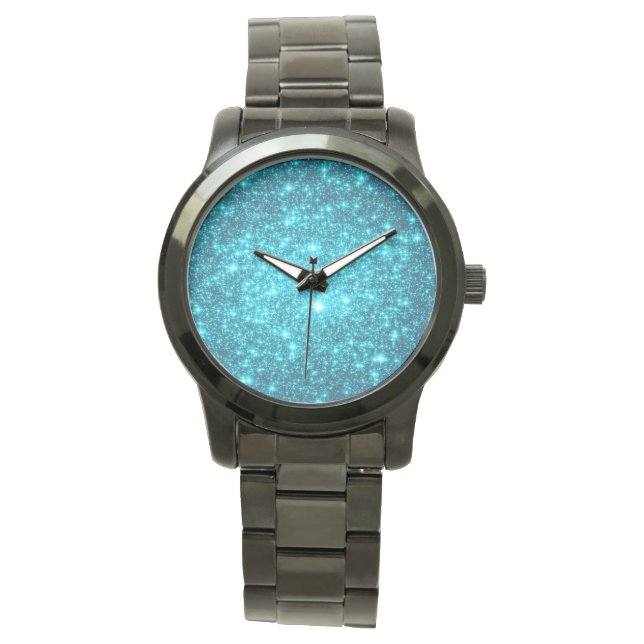 Horloge: Turquoise Blue Stars Horloge (Voorkant)
