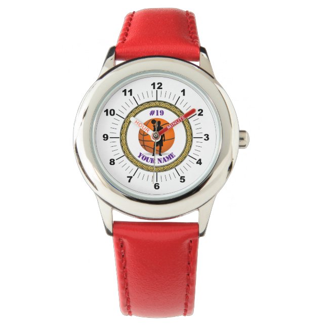 Horloge voor kinderen op maat Basketbal - Voeg naa (Voorkant)