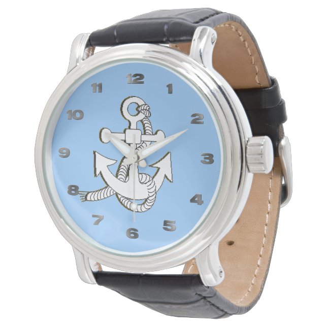 Horloge - Wit anker op blauwe achtergrond (Gekanteld)