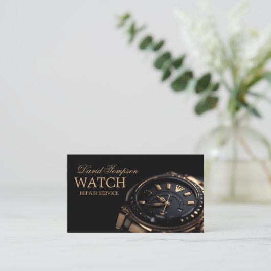 Horlogereparatieservice horlogemaker Solid Black Visitekaartje (Staand voorkant)