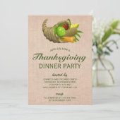 Horn des Overvloeds | Jute Thanksgiving dinerfeest Kaart (Staand voorkant)