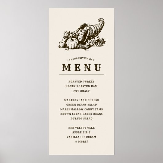 Horn des Overvloeds | Thanksgiving-diner menu Poster (Voorkant)