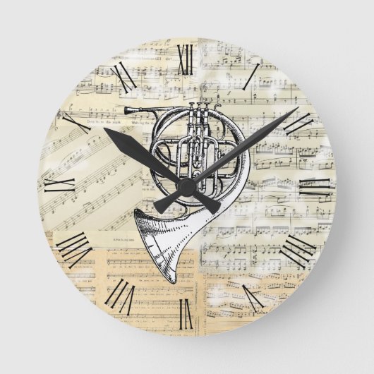  horn Music Clock Ronde Klok (Voorkant)