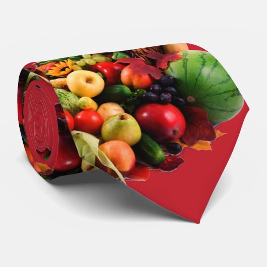 Horn of Plenty Herfst Fruits and Vegetables Stropdas (Opgerold)