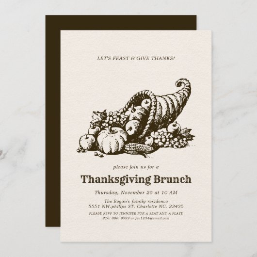 Horn of Plenty | Thanksgiving Brunch Kaart (Voorkant / Achterkant)