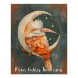 Hornbill bird baby slapen op de maan perfect poster