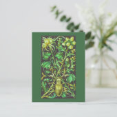Horned Beetle in Gold en Green Print Briefkaart (Staand voorkant)