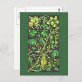Horned Beetle in Gold en Green Print Briefkaart (Voorkant / Achterkant)