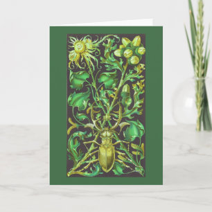 Horned Beetle in Gold en Green  Print Kaart