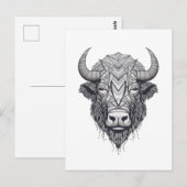 Horned Bison Buffalo Black en White Portret Briefkaart (Voorkant / Achterkant)