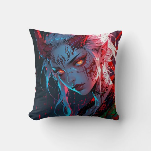Horned Devil Anime Girl Kussen (Voorkant)