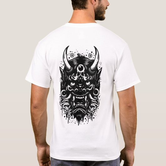 Horned Devil Line Art Back Graphic Tee T-shirt (Achterkant)