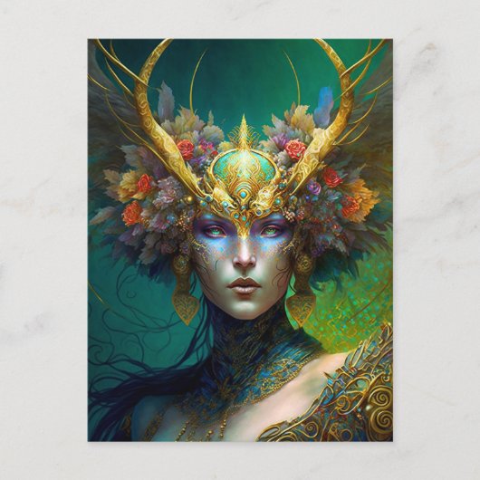 Horned Elf Woman Fantasy Art Briefkaart (Voorkant)