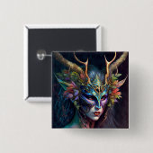 Horned Elf Woman Fantasy Art Button (Voorkant /achterkant)