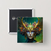 Horned Elf Woman Fantasy Art Button (Voorkant /achterkant)