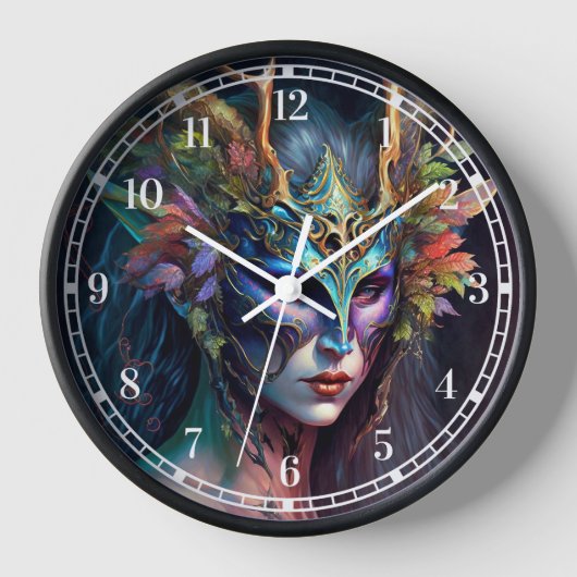 Horned Elf Woman Fantasy Art Clock (Voorkant)
