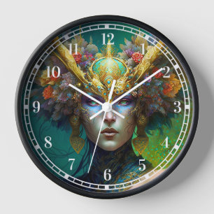 Horned Elf Woman Fantasy Art Clock