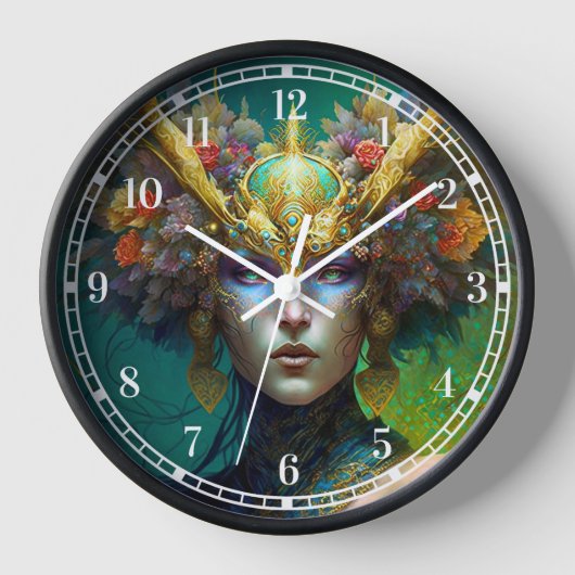 Horned Elf Woman Fantasy Art Clock (Voorkant)