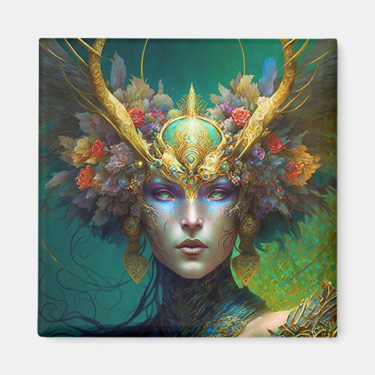 Horned Elf Woman Fantasy Art Magnet (Voorkant)