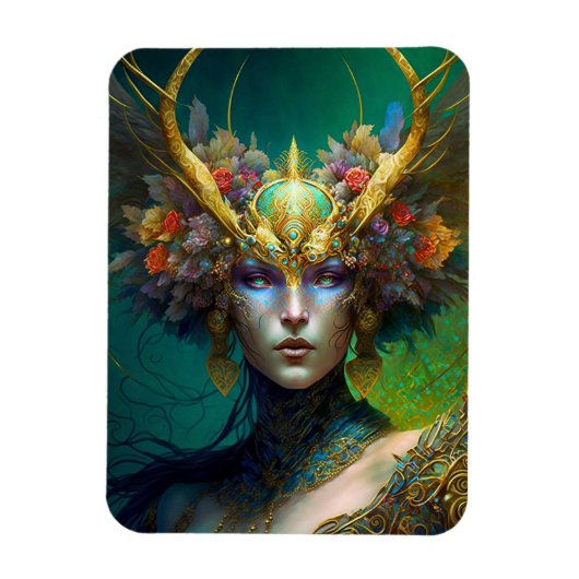 Horned Elf Woman Fantasy Art Magnet Magneet (Verticaal)