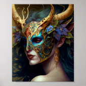 Horned Elf Woman Fantasy Art Poster (Voorkant)