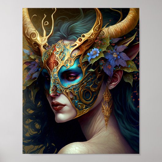 Horned Elf Woman Fantasy Art Poster (Voorkant)