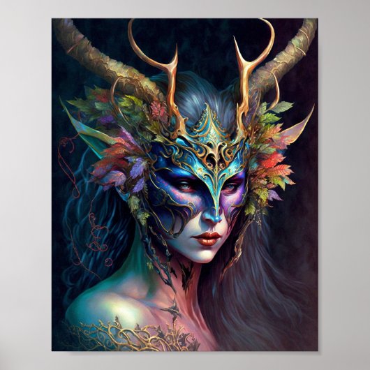 Horned Elf Woman Fantasy Art Poster (Voorkant)