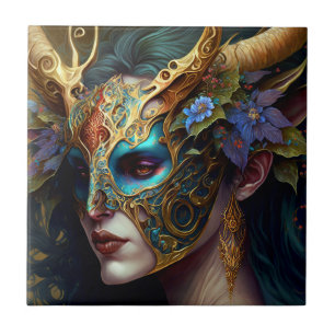 Horned Elf Woman Fantasy Art Tegeltje