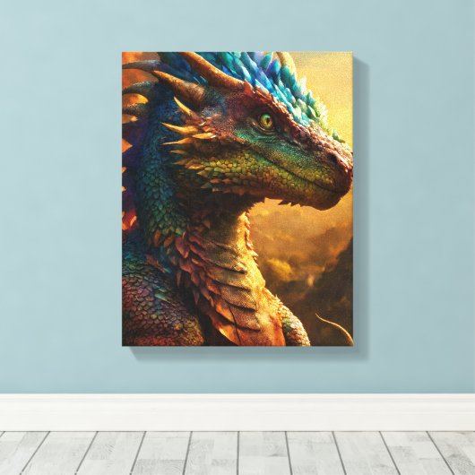Horned Guardian: De Mythische Monitor Dragon" Canvas Afdruk (Insitu (Houten vloer))