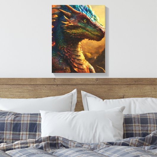 Horned Guardian: De Mythische Monitor Dragon" Canvas Afdruk (Insitu (Slaapkamer))