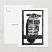 Horned Owl - Black and White  Art Briefkaart (Voorkant / Achterkant)