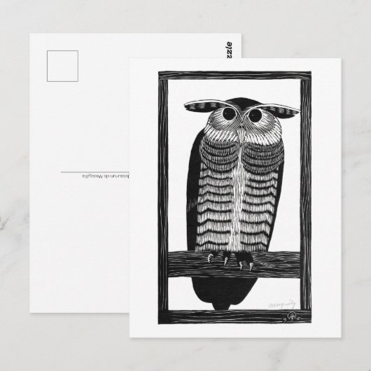 Horned Owl - Black and White  Art Briefkaart (Voorkant / Achterkant)