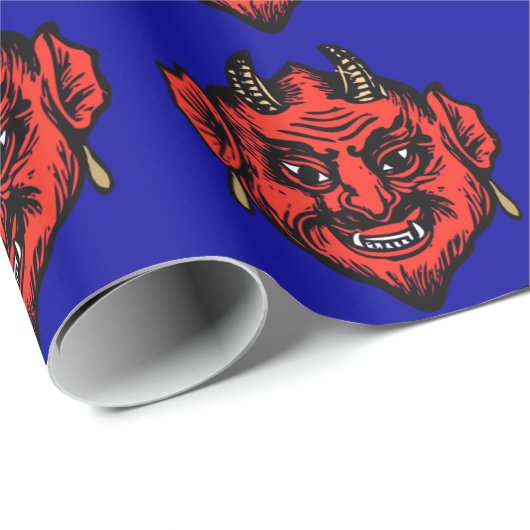 Horned Red Satan Devil Face Cadeaupapier (Rol Hoek)
