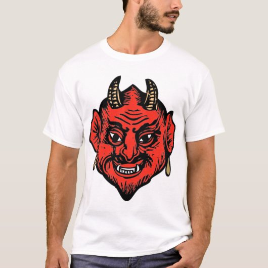 Horned Red Satan Devil Face T-shirt (Voorkant)