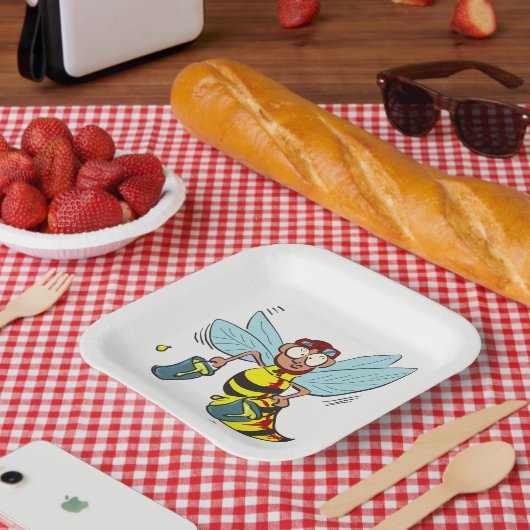 Hornetwesp met twee emmers honing papieren bordje (Picknick)